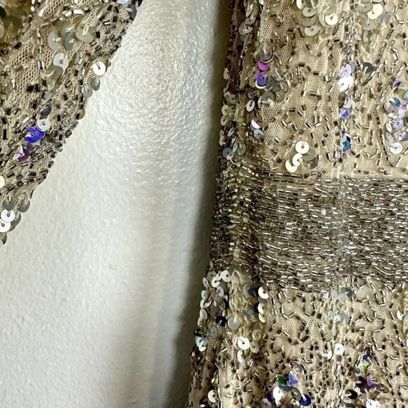 MAC DUGGAL Long Sleeve Sequin Gown in Nude Size US 12 - Picture 11 of 15